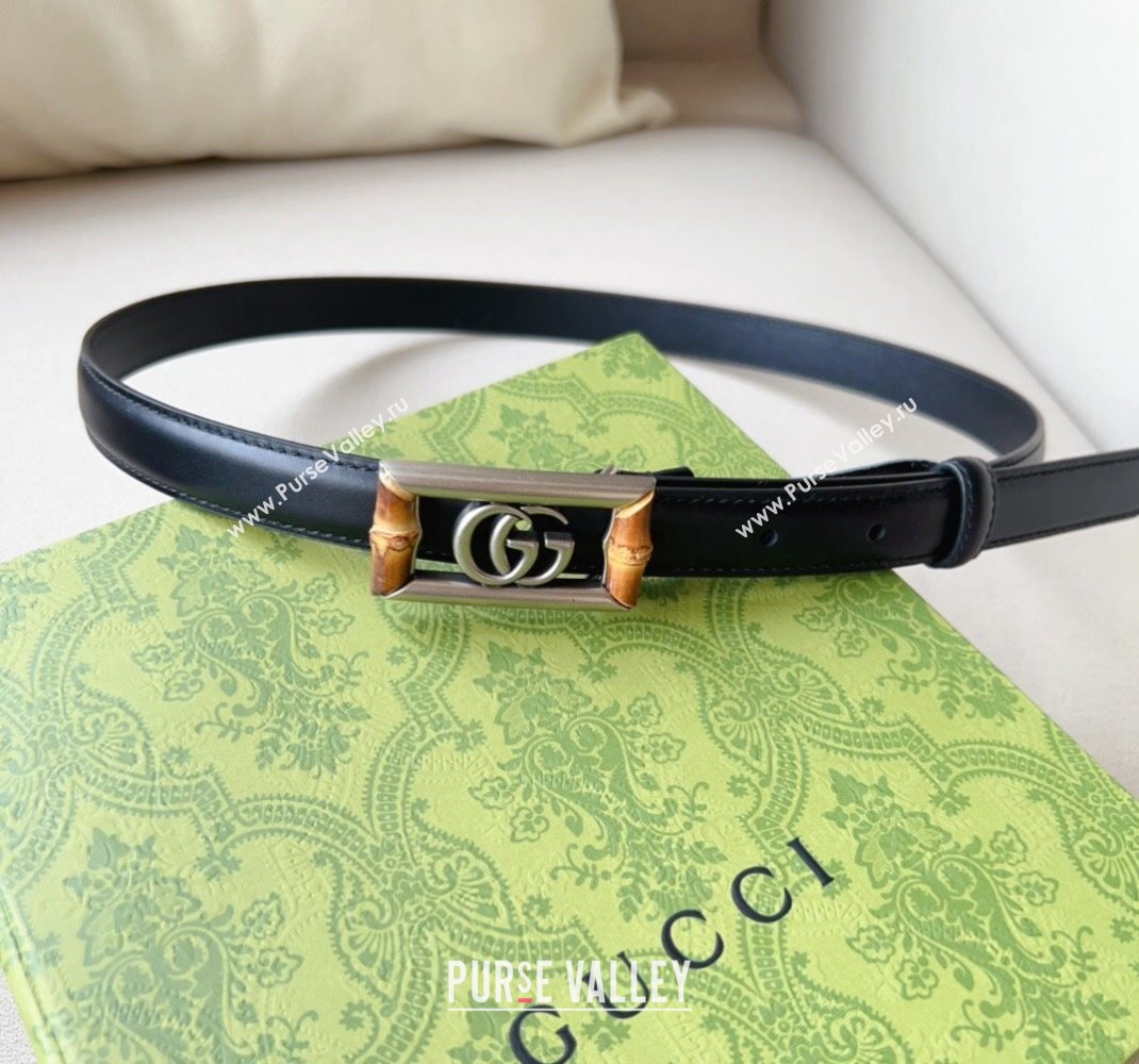 Gucci Leather Belt 2cm with GG Bamboo Buckle Black/Silver 2024 0509 (99-240509145)