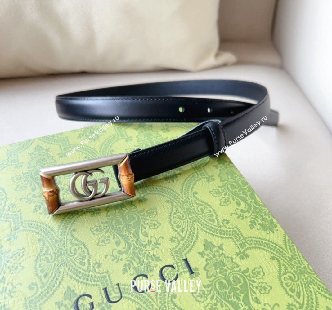 Gucci Leather Belt 2cm with GG Bamboo Buckle Black/Silver 2024 0509 (99-240509145)