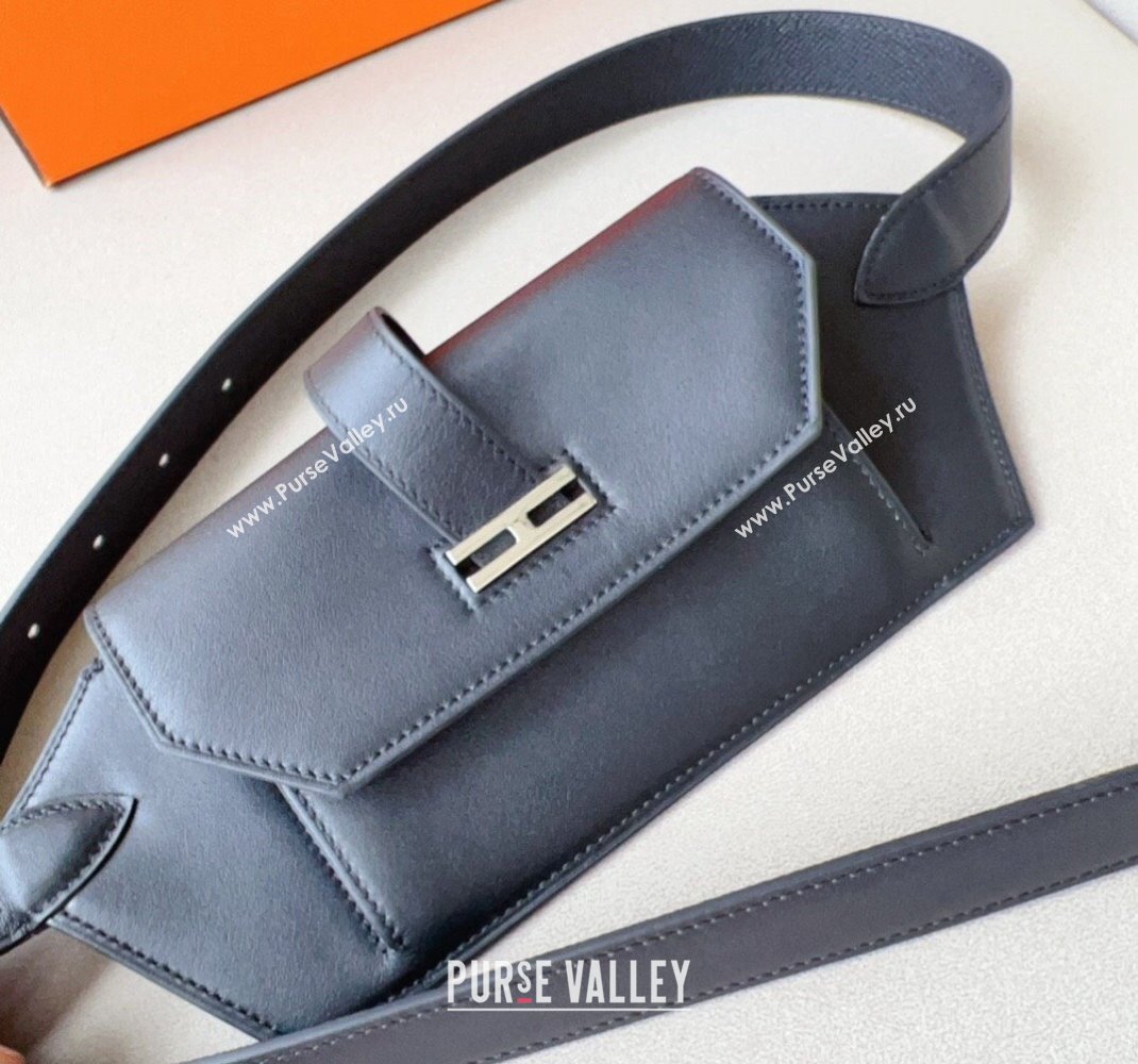 Hermes Elan Pocket 24 Pouch Belt in Swift Leather Black/Silver 2024 (99-240510101)