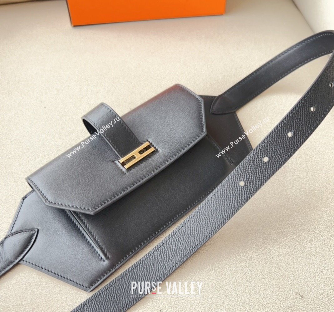 Hermes Elan Pocket 24 Pouch Belt in Swift Leather Black/Silver 2024 (99-240510101)