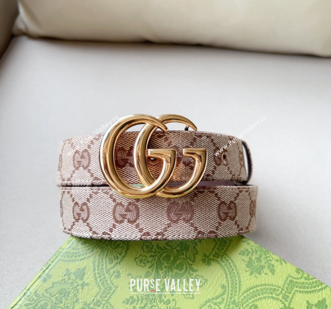 Gucci GG Canvas Belt 3cm with GG Buckle Beige/Gold 2024 050903 (99-240509161)