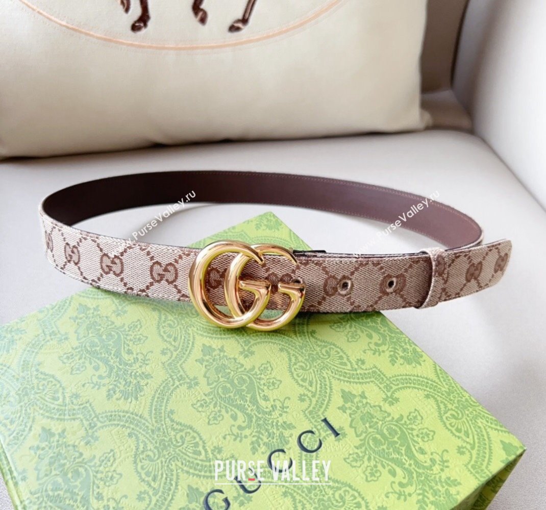 Gucci GG Canvas Belt 3cm with GG Buckle Beige/Gold 2024 050903 (99-240509161)