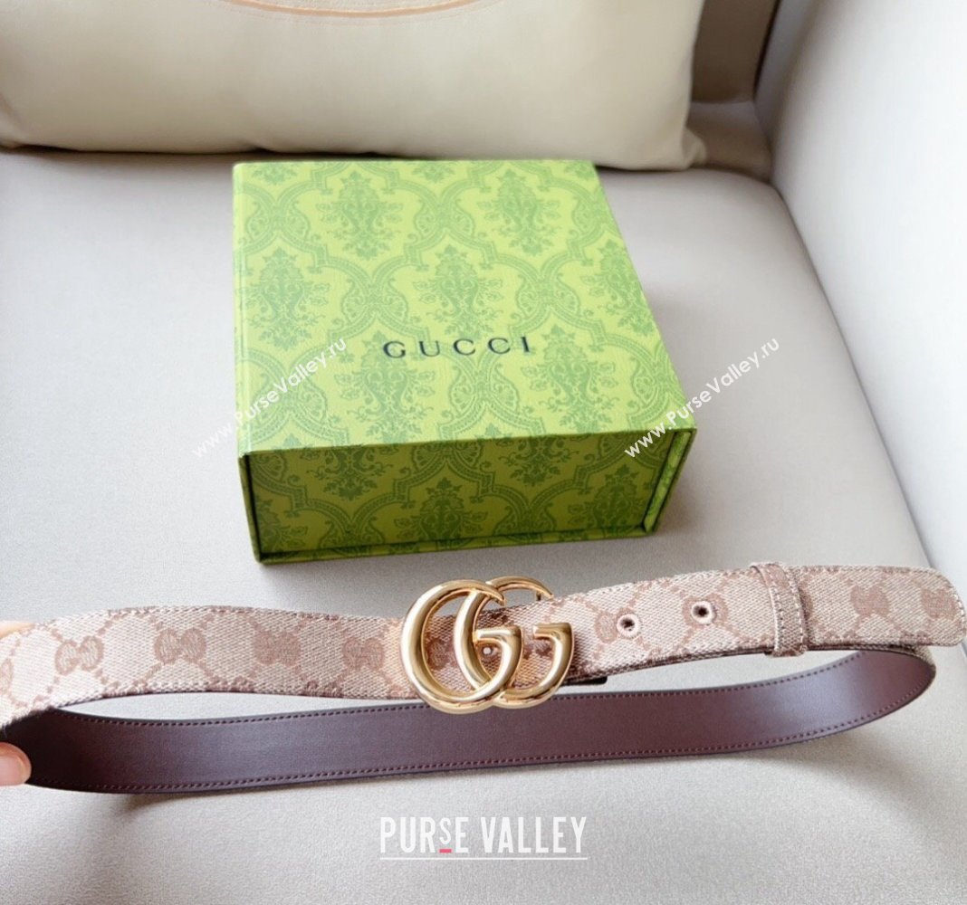 Gucci GG Canvas Belt 3cm with GG Buckle Beige/Gold 2024 050903 (99-240509161)