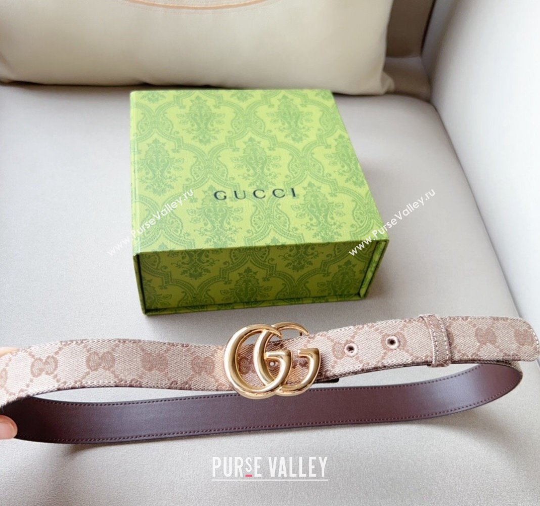 Gucci GG Canvas Belt 3cm with GG Buckle Beige/Gold 2024 050903 (99-240509161)