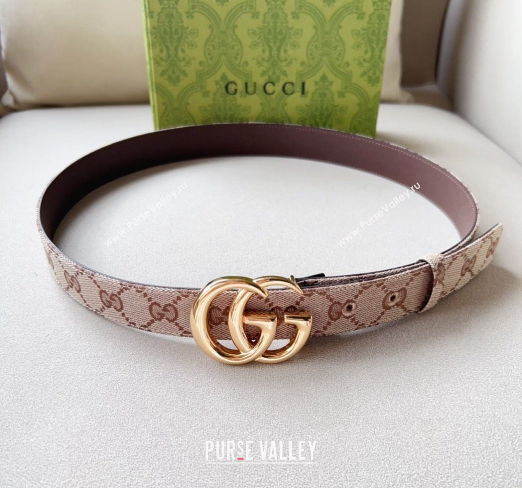 Gucci GG Canvas Belt 3cm with GG Buckle Beige/Gold 2024 050903 (99-240509161)