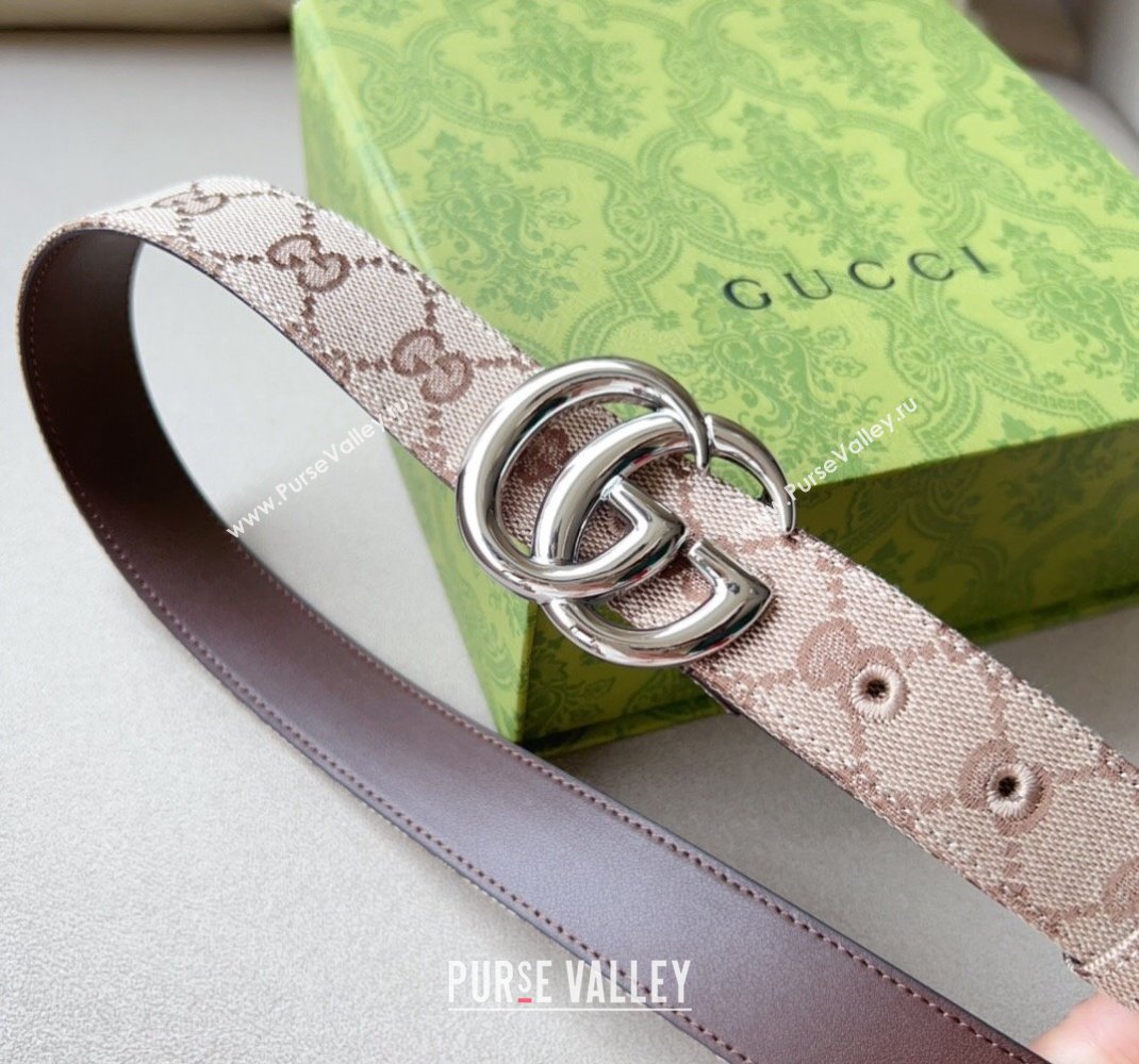 Gucci GG Canvas Belt 3cm with GG Buckle Beige/Silver 2024 050903 (99-240509162)