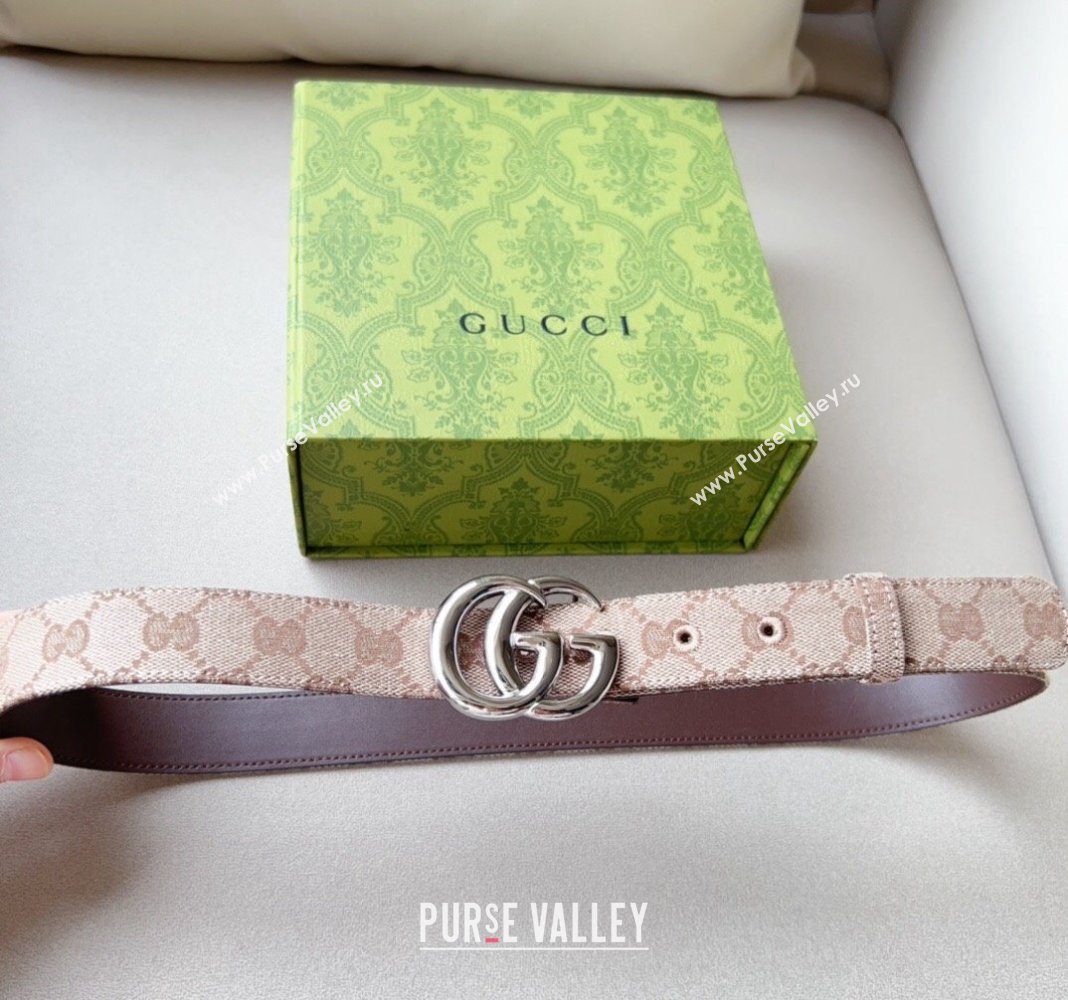 Gucci GG Canvas Belt 3cm with GG Buckle Beige/Silver 2024 050903 (99-240509162)