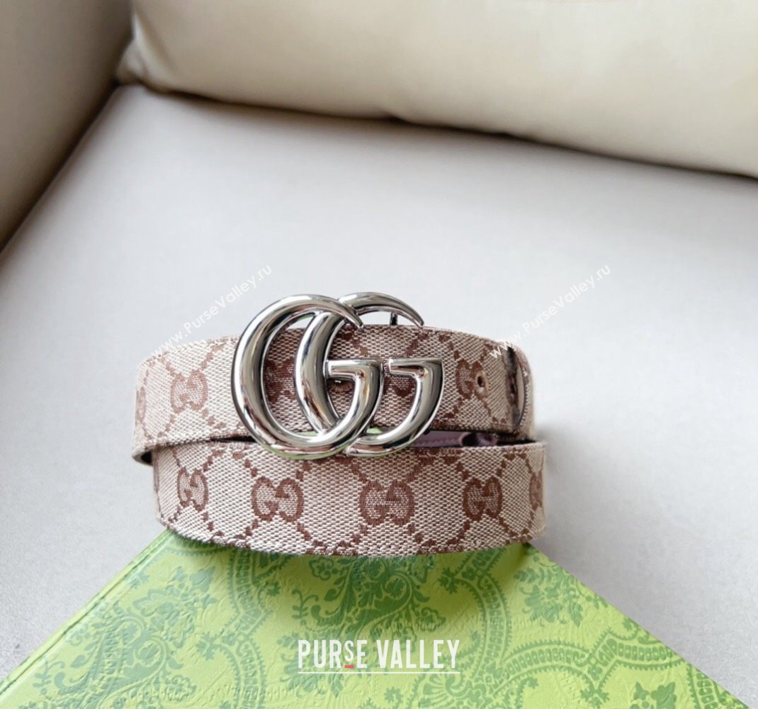 Gucci GG Canvas Belt 3cm with GG Buckle Beige/Silver 2024 050903 (99-240509162)