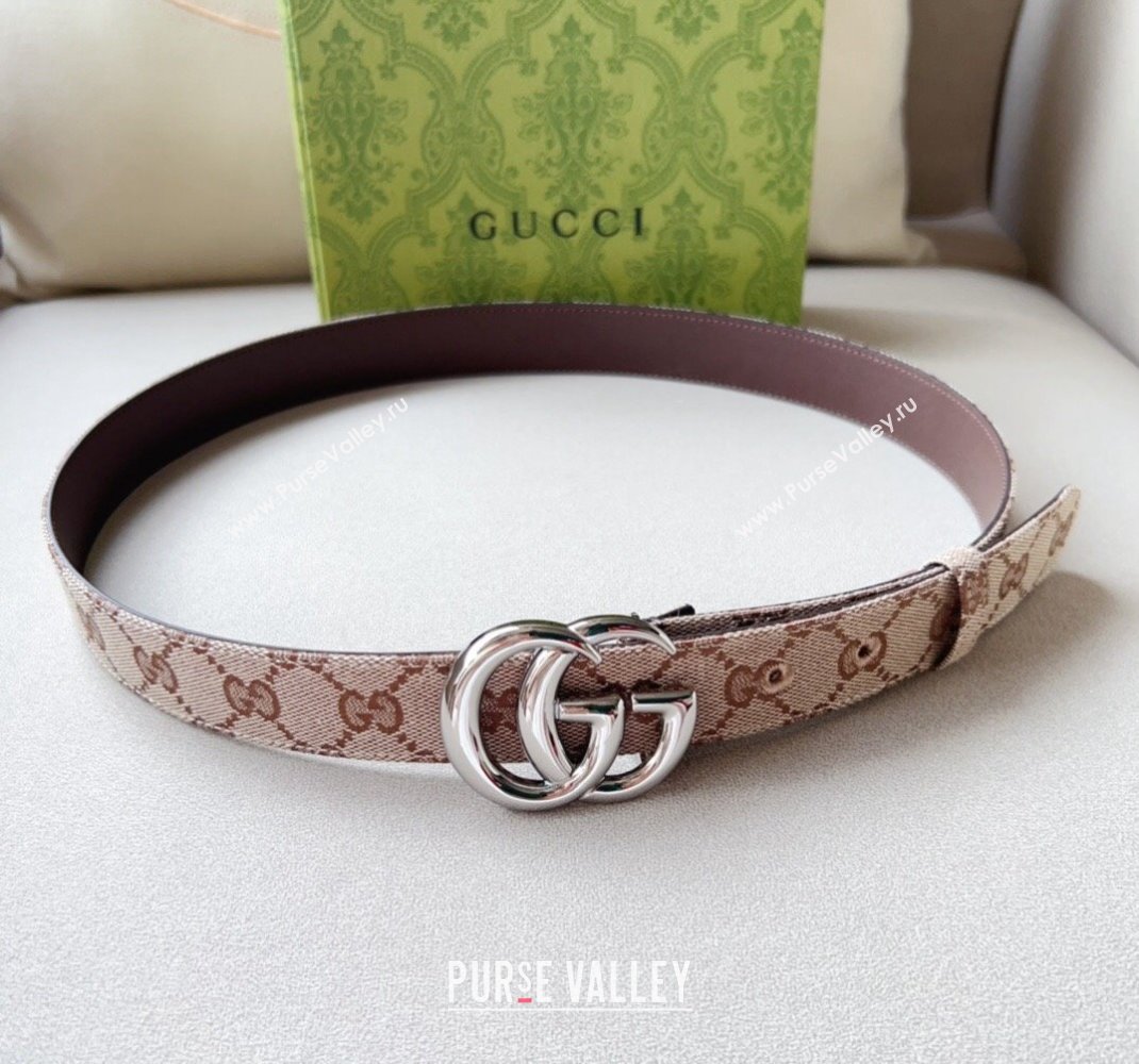 Gucci GG Canvas Belt 3cm with GG Buckle Beige/Silver 2024 050903 (99-240509162)