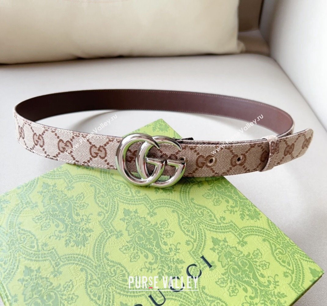 Gucci GG Canvas Belt 3cm with GG Buckle Beige/Silver 2024 050903 (99-240509162)