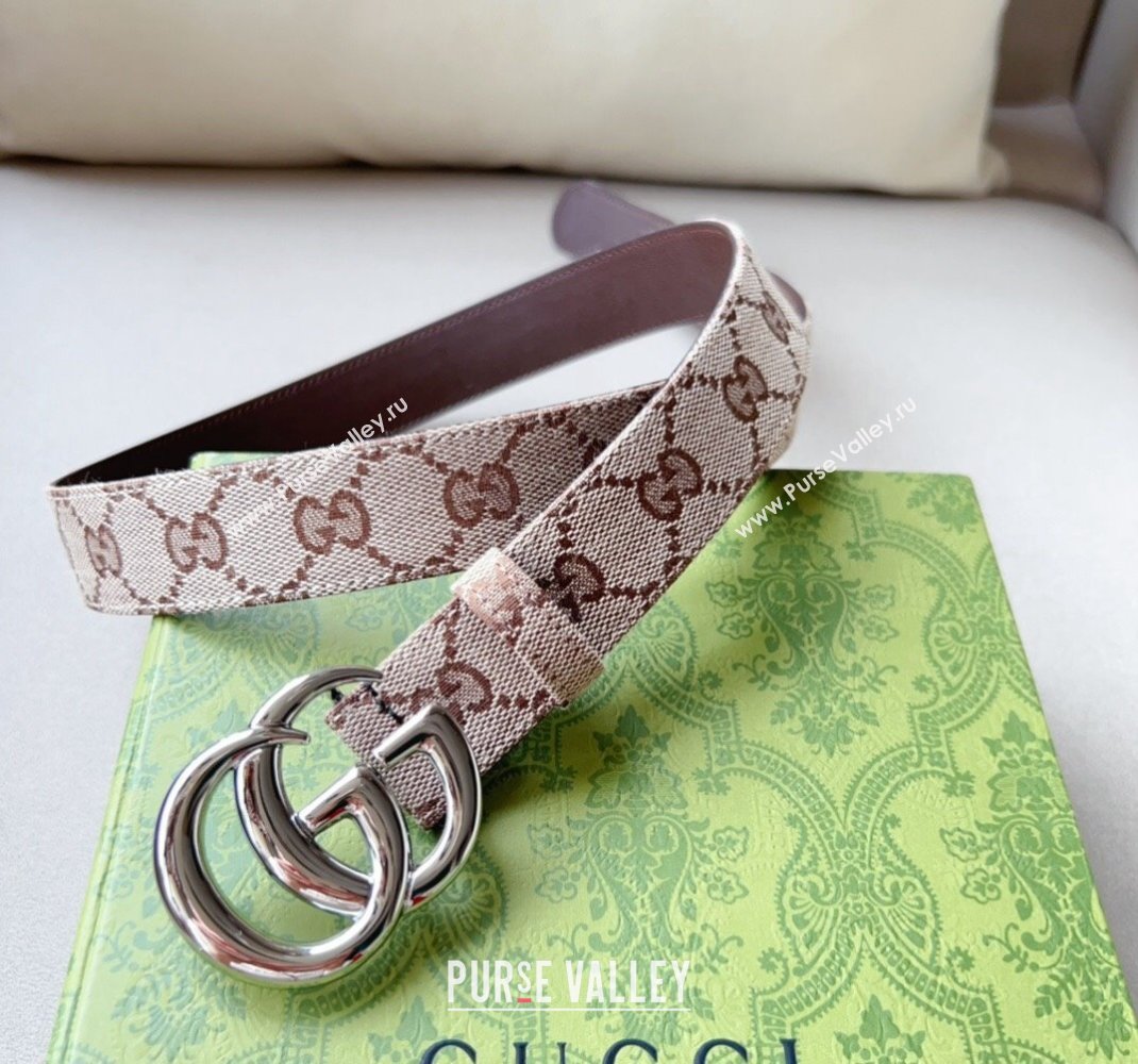 Gucci GG Canvas Belt 3cm with GG Buckle Beige/Silver 2024 050903 (99-240509162)