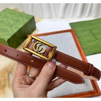 Gucci Leather Belt 2cm with GG Bamboo Buckle Brown/Gold 2024 0509 (99-240509143)