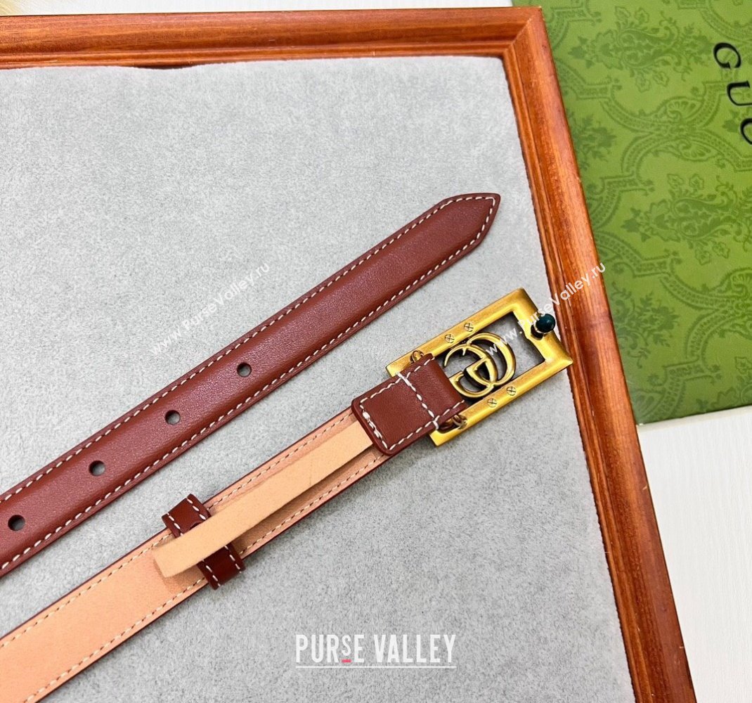 Gucci Leather Belt 2cm with GG Bamboo Buckle Brown/Gold 2024 0509 (99-240509143)