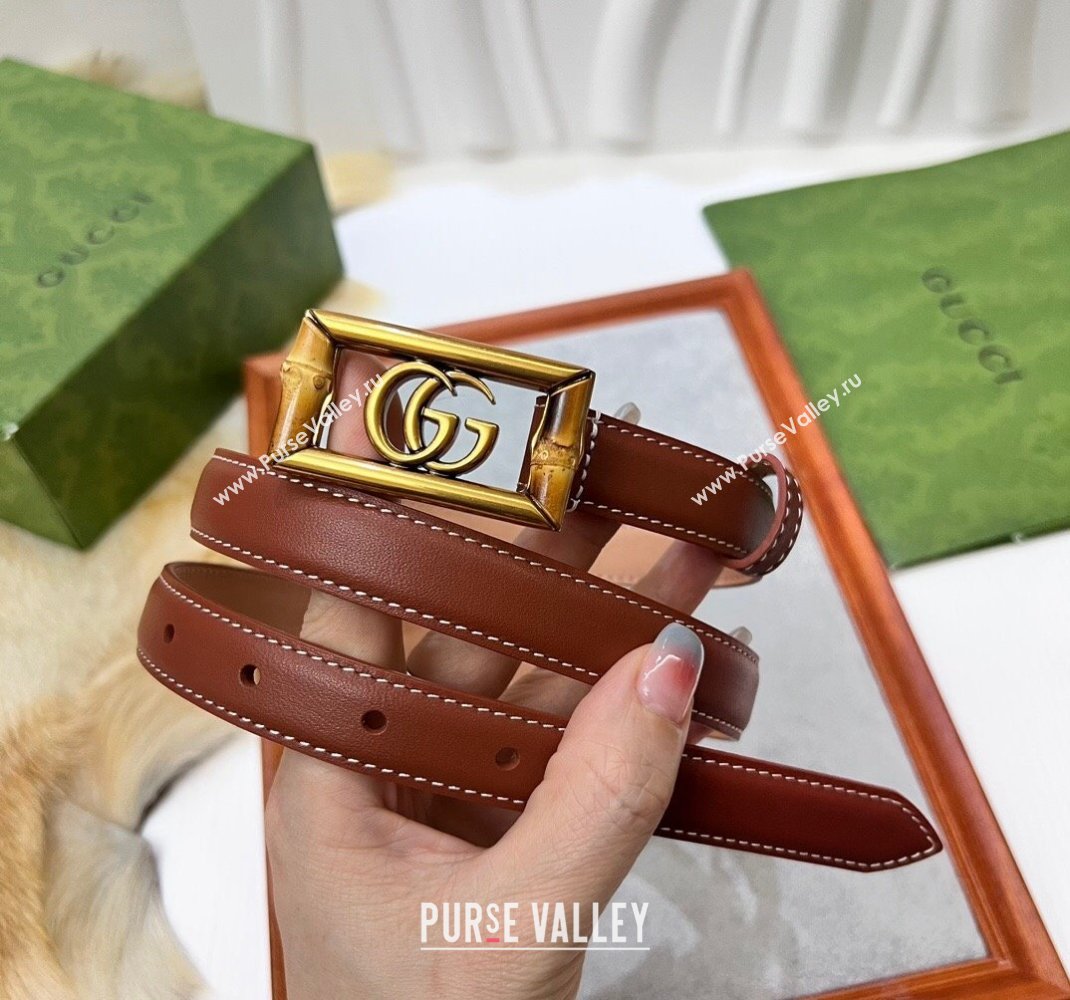 Gucci Leather Belt 2cm with GG Bamboo Buckle Brown/Gold 2024 0509 (99-240509143)