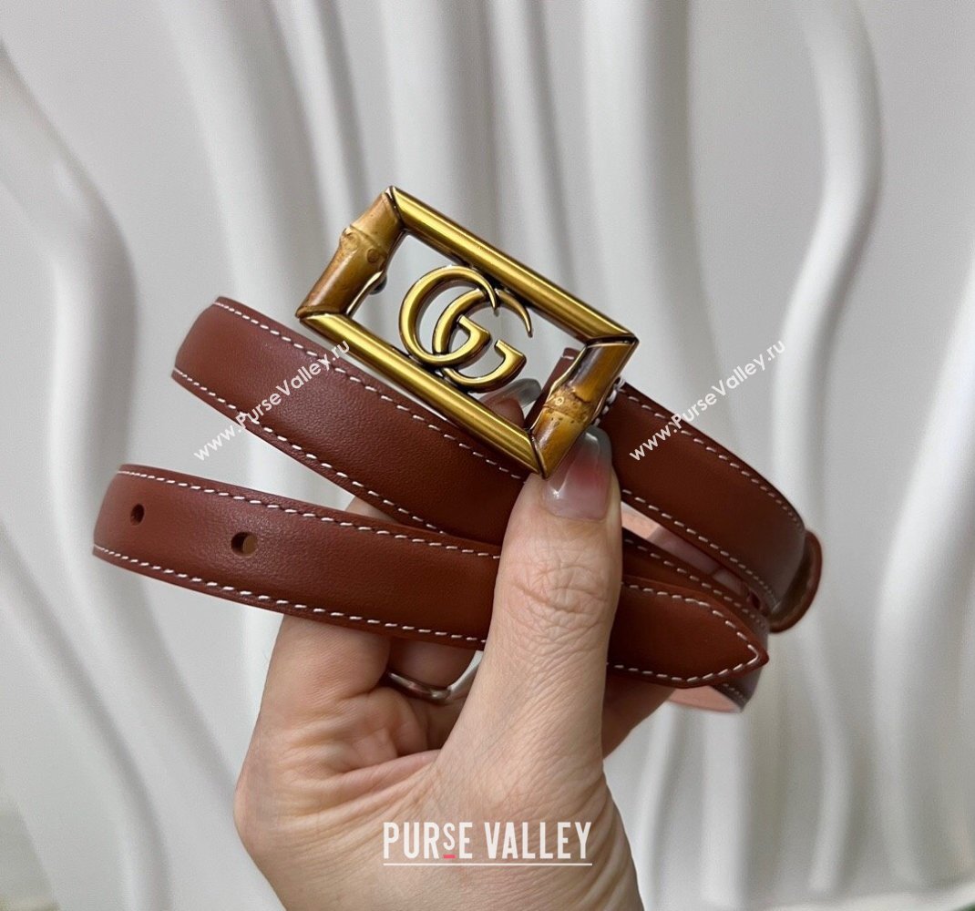 Gucci Leather Belt 2cm with GG Bamboo Buckle Brown/Gold 2024 0509 (99-240509143)