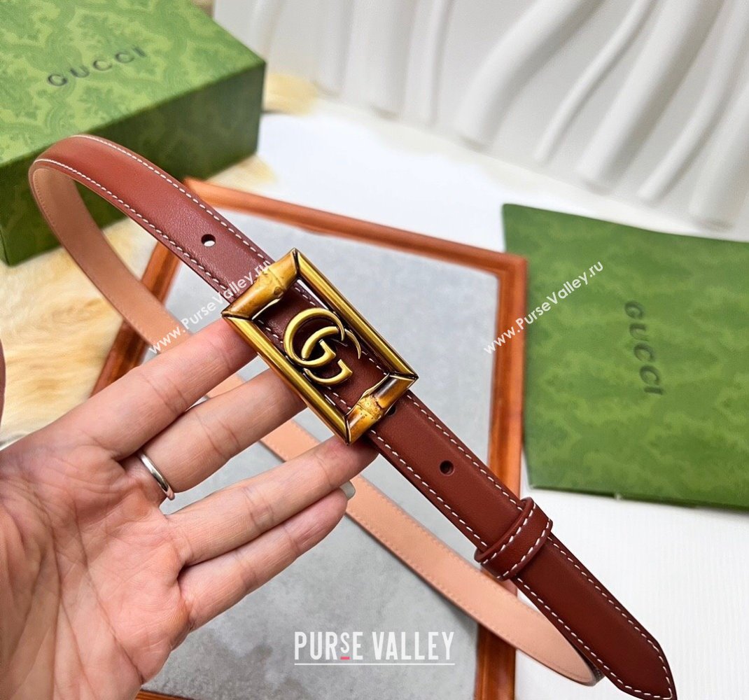 Gucci Leather Belt 2cm with GG Bamboo Buckle Brown/Gold 2024 0509 (99-240509143)