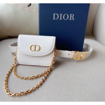 Dior 30 Montaigne Removable Pouch Belt 2cm White 2024 0510 (99-240510108)