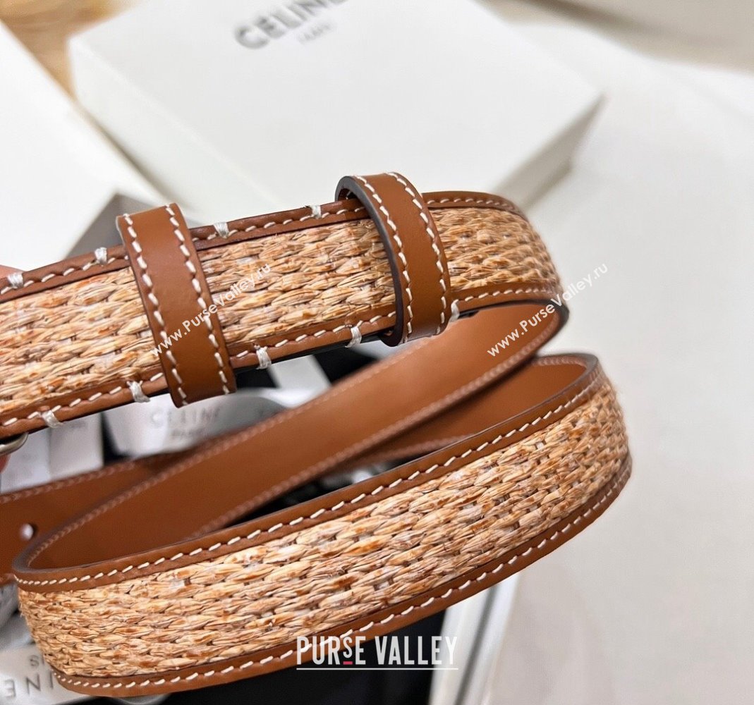 Celine Triomphe Belt 2.5cm in Straw-Like aand Leather with Silver Logo Buckle 2024 368340 (99-240509137)