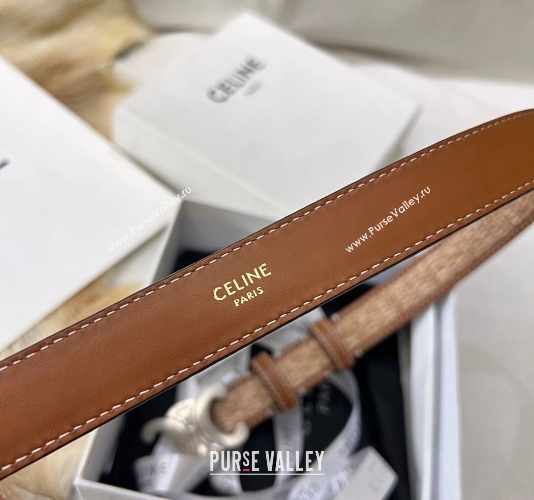 Celine Triomphe Belt 2.5cm in Straw-Like aand Leather with Silver Logo Buckle 2024 368340 (99-240509137)