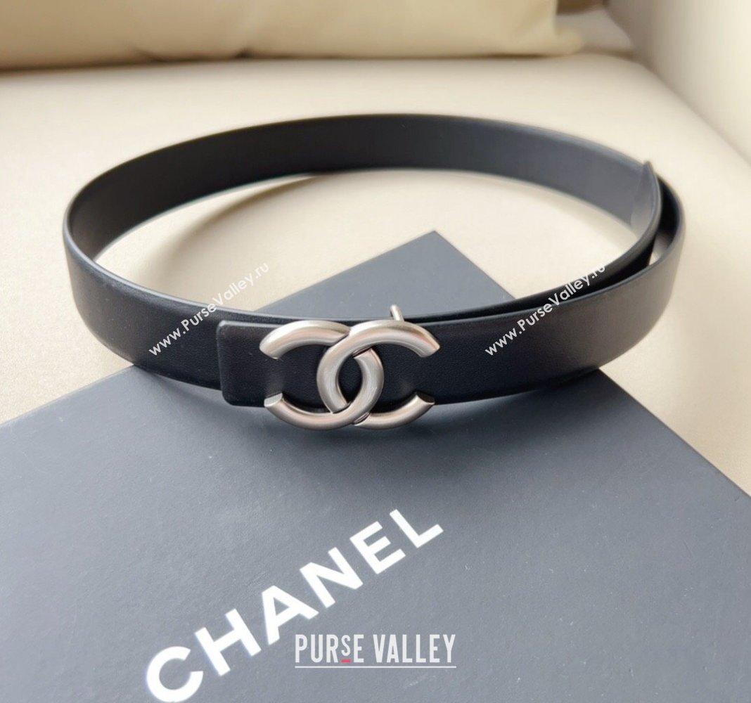 Chanel Calfskin Leather Belt 3cm with Metal CC Black 2024 051002 (99-240510047)