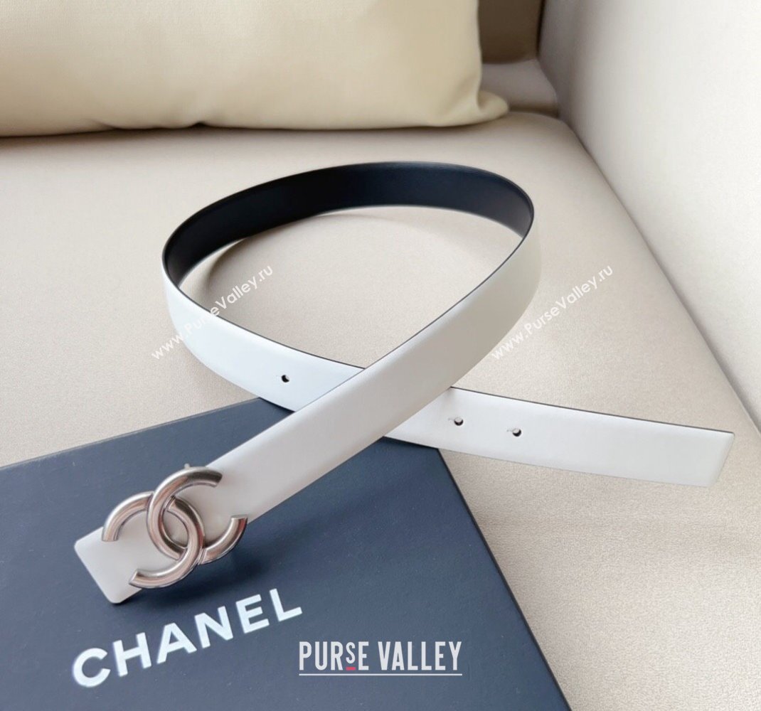Chanel Calfskin Leather Belt 3cm with Metal CC White 2024 051002 (99-240510049)