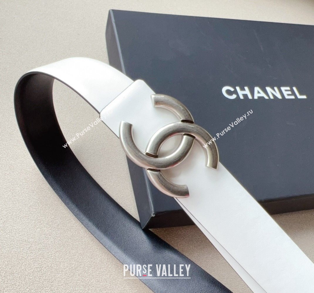 Chanel Calfskin Leather Belt 3cm with Metal CC White 2024 051002 (99-240510049)