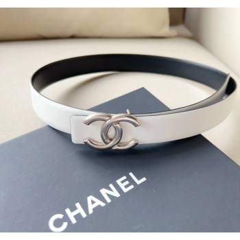 Chanel Calfskin Leather Belt 3cm with Metal CC White 2024 051002 (99-240510049)