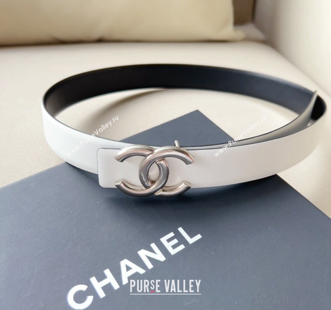 Chanel Calfskin Leather Belt 3cm with Metal CC White 2024 051002 (99-240510049)