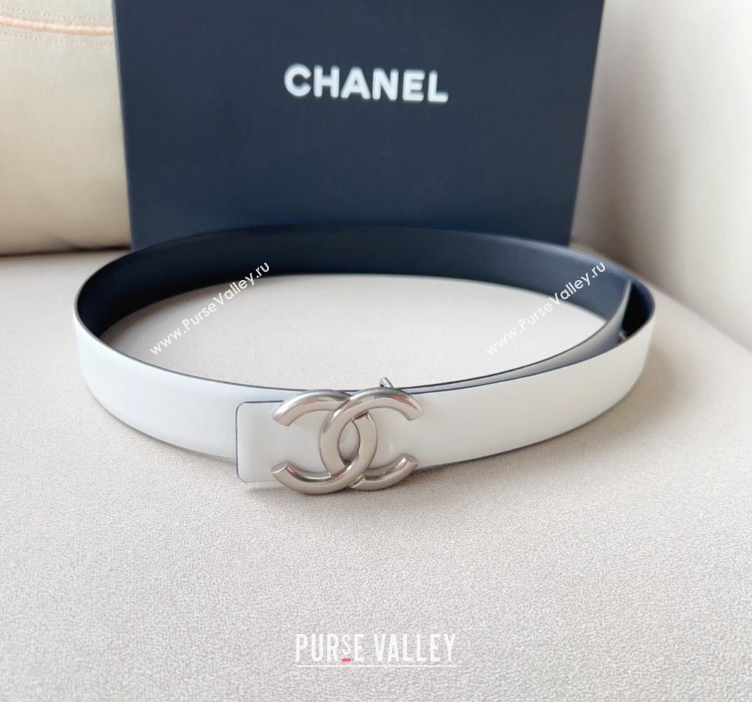 Chanel Calfskin Leather Belt 3cm with Metal CC White 2024 051002 (99-240510049)