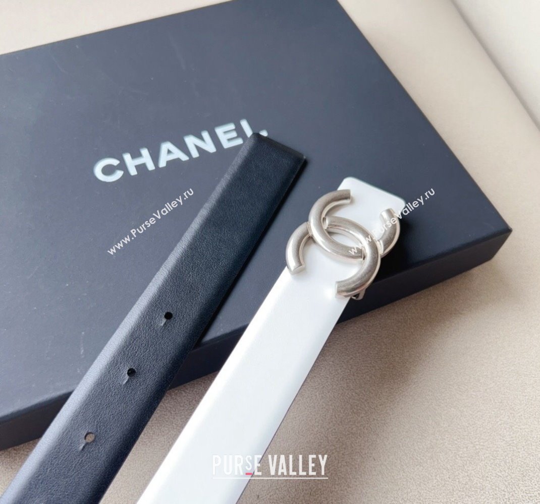 Chanel Calfskin Leather Belt 3cm with Metal CC White 2024 051002 (99-240510049)