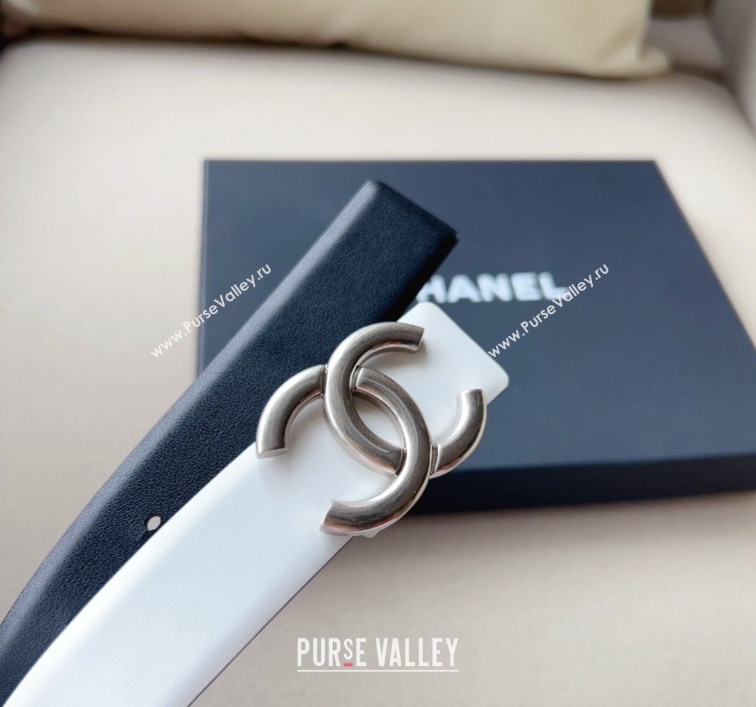 Chanel Calfskin Leather Belt 3cm with Metal CC White 2024 051002 (99-240510049)