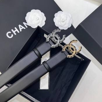 Chanel Black Leather Belt 3cm with Chain and Leather CC Buckle 2024 050901 (99-240509167)
