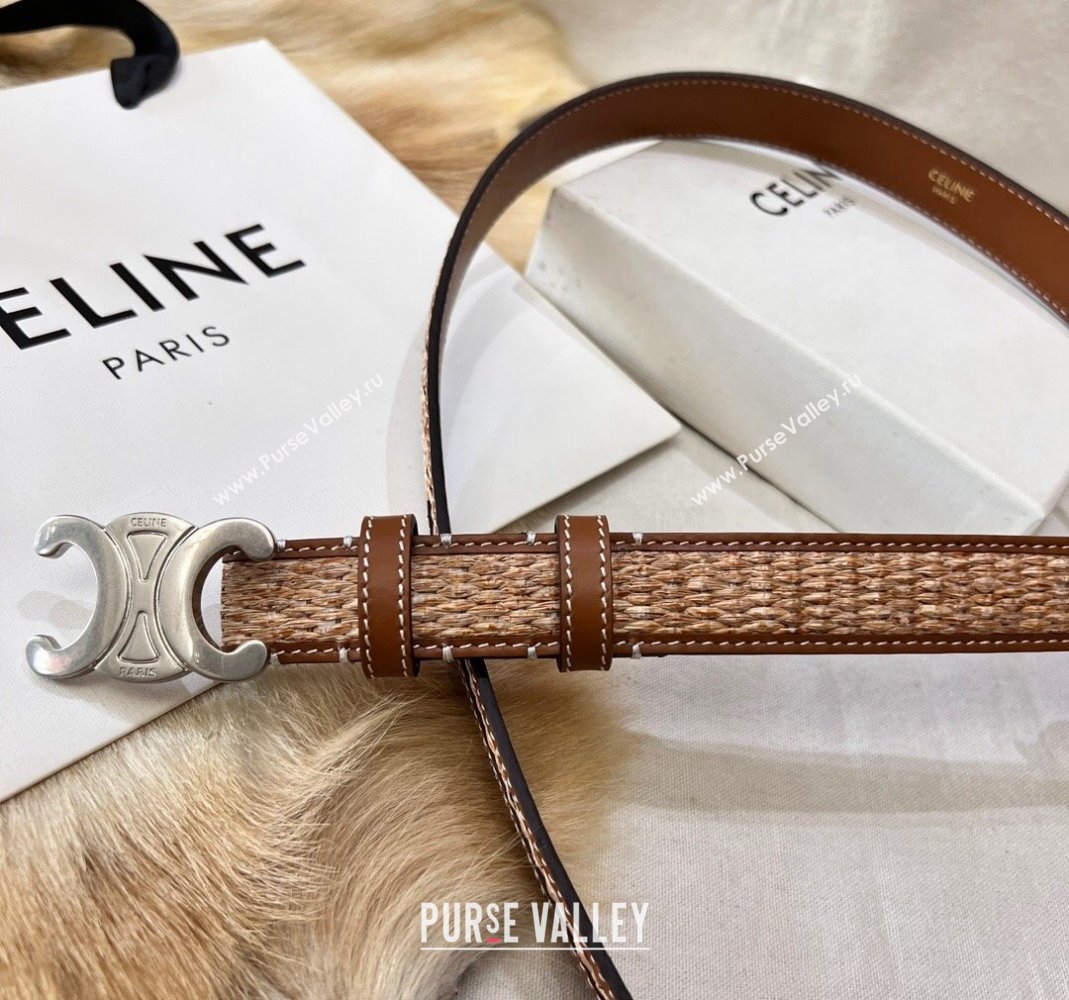 Celine Triomphe Belt 2.5cm in Straw-Like aand Leather with Silver Logo Buckle 2024 368340 (99-240509137)