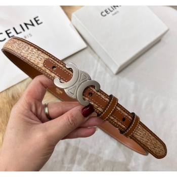 Celine Triomphe Belt 2.5cm in Straw-Like aand Leather with Silver Logo Buckle 2024 368340 (99-240509137)