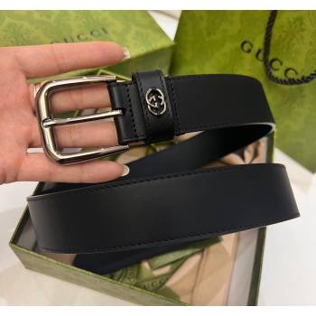 Gucci Leather Belt 3.5cm with Interlocking G Detail Black 2024 0509 (99-240509153)