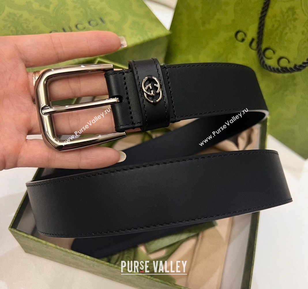 Gucci Leather Belt 3.5cm with Interlocking G Detail Black 2024 0509 (99-240509153)