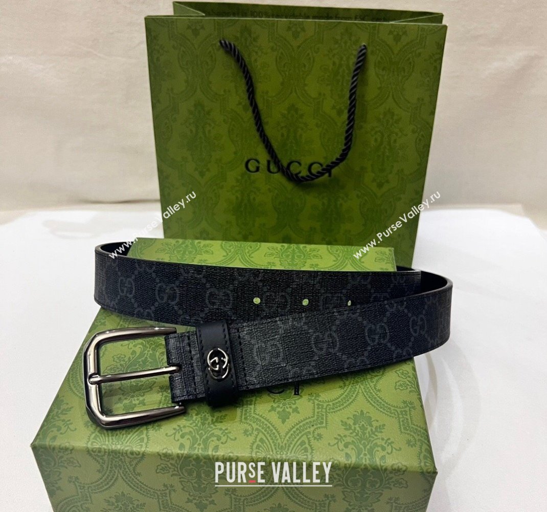 Gucci GG Canvas Belt 3.5cm with Interlocking G Detail Black 2024 0509 (99-240509154)