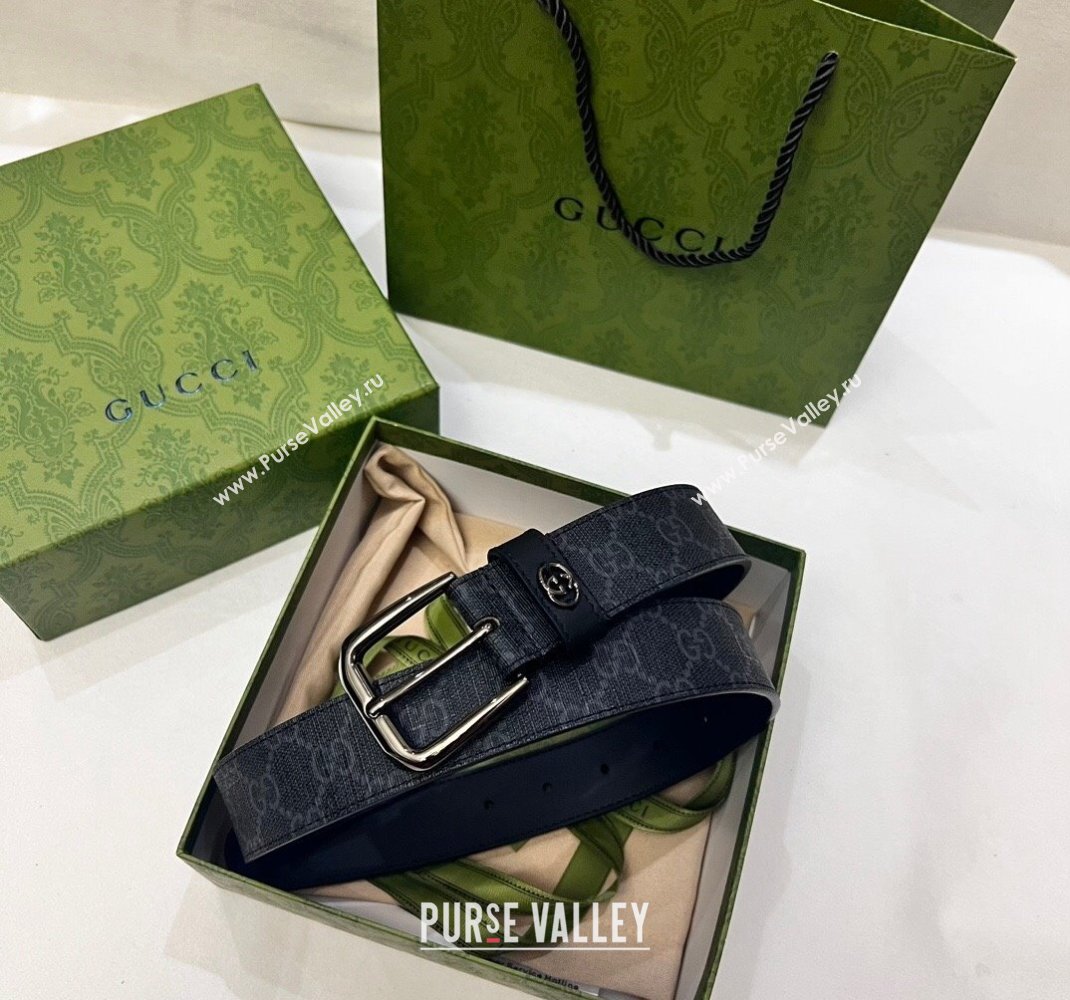 Gucci GG Canvas Belt 3.5cm with Interlocking G Detail Black 2024 0509 (99-240509154)