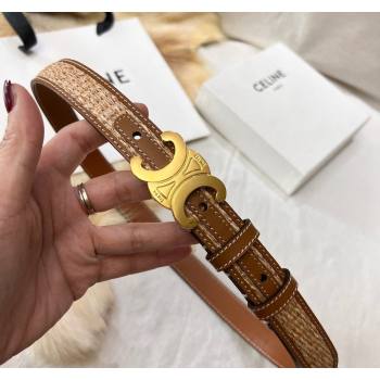 Celine Triomphe Belt 2.5cm in Straw-Like aand Leather with Gold Logo Buckle Shiny Gold 2024 368340 (99-240509138)