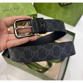 Gucci GG Canvas Belt 3.5cm with Interlocking G Detail Black 2024 0509 (99-240509154)