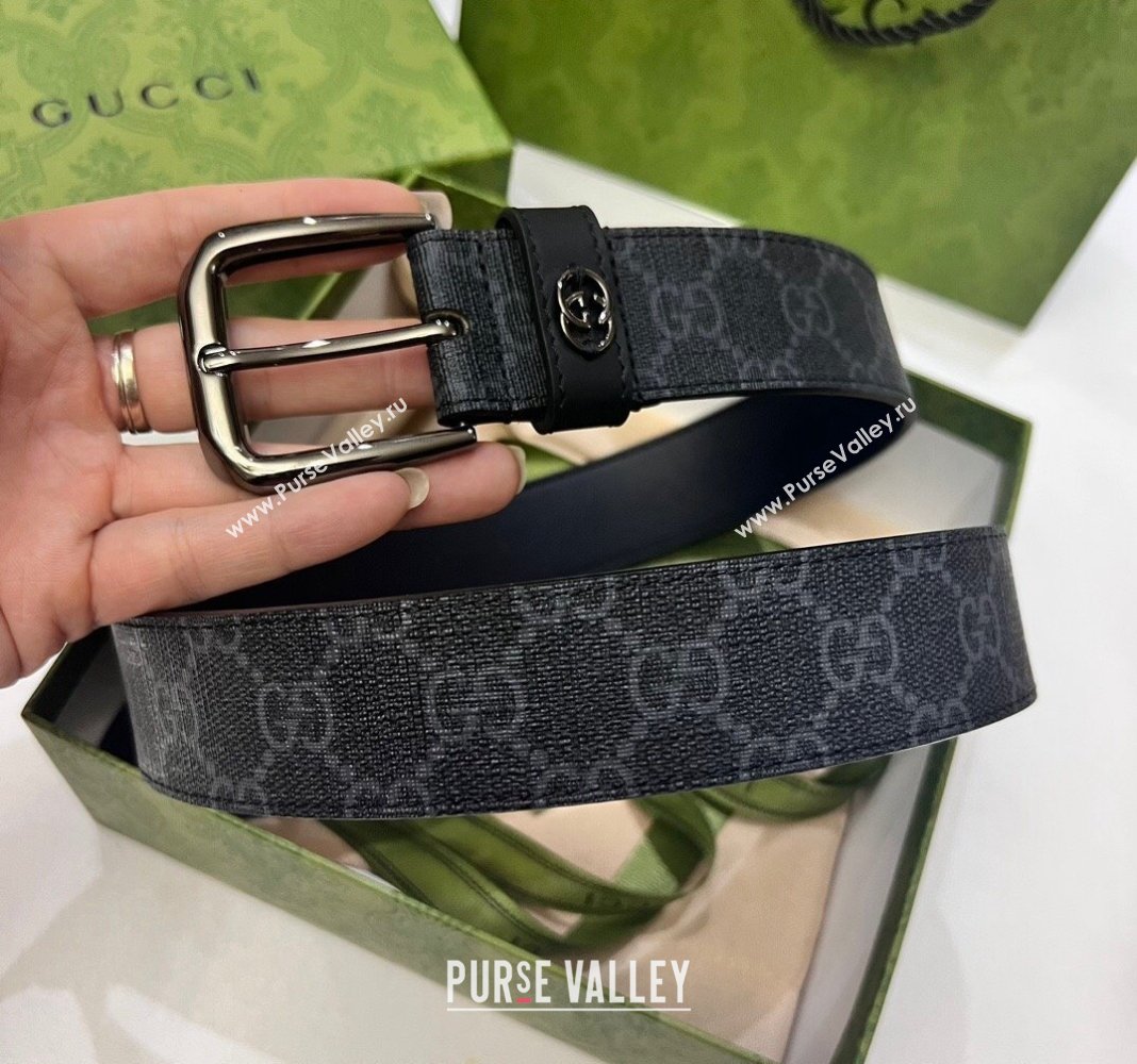 Gucci GG Canvas Belt 3.5cm with Interlocking G Detail Black 2024 0509 (99-240509154)