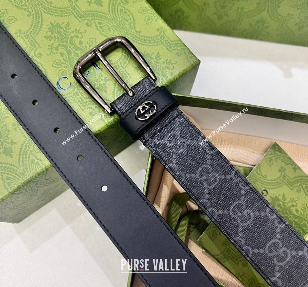 Gucci GG Canvas Belt 3.5cm with Interlocking G Detail Black 2024 0509 (99-240509154)