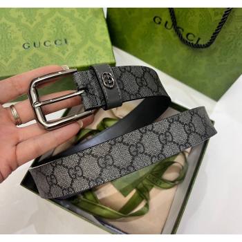 Gucci GG Canvas Belt 3.5cm with Interlocking G Detail Grey 2024 0509 (99-240509155)