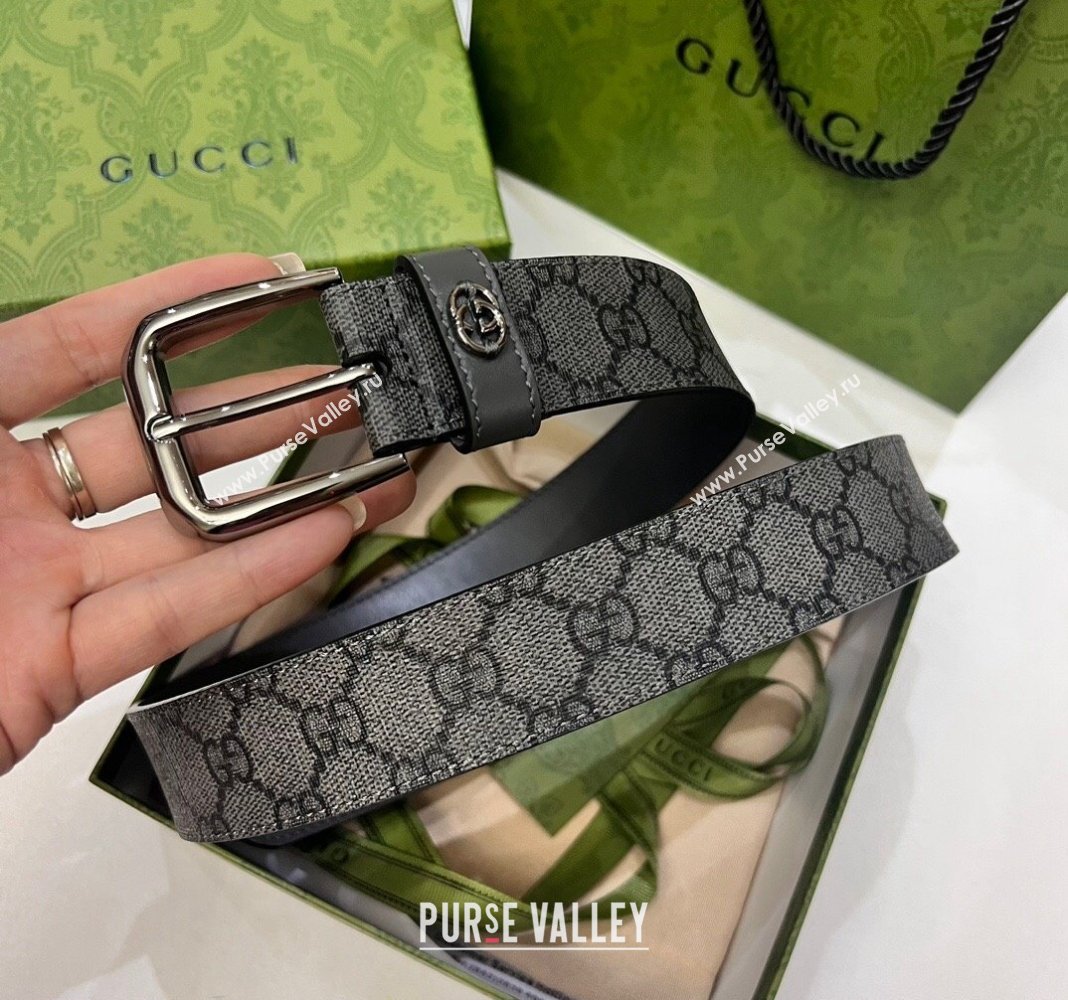 Gucci GG Canvas Belt 3.5cm with Interlocking G Detail Grey 2024 0509 (99-240509155)