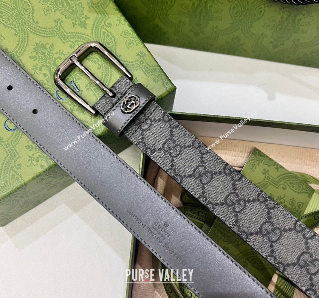 Gucci GG Canvas Belt 3.5cm with Interlocking G Detail Grey 2024 0509 (99-240509155)