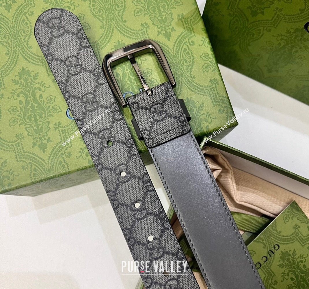 Gucci GG Canvas Belt 3.5cm with Interlocking G Detail Grey 2024 0509 (99-240509155)