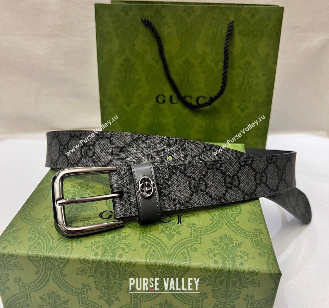 Gucci GG Canvas Belt 3.5cm with Interlocking G Detail Grey 2024 0509 (99-240509155)