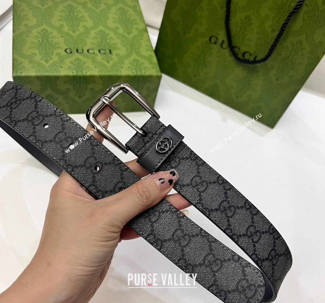 Gucci GG Canvas Belt 3.5cm with Interlocking G Detail Grey 2024 0509 (99-240509155)