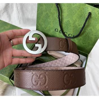 Gucci Maxi GG Belt 3.8cm with Interlocking G Buckle in Grained Leather Brown 2024 050901 (99-240509139)