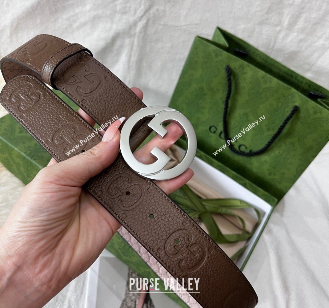 Gucci Maxi GG Belt 3.8cm with Interlocking G Buckle in Grained Leather Brown 2024 050901 (99-240509139)